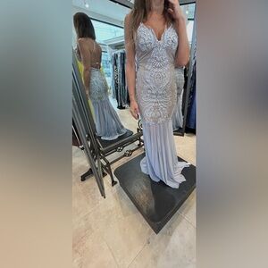 Elegant Blue Lace Evening Gown